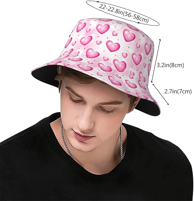 Love Bucket Hat Heart Fisherman Cap Romantic Bucket Hats Sun Caps for Hiking Camping