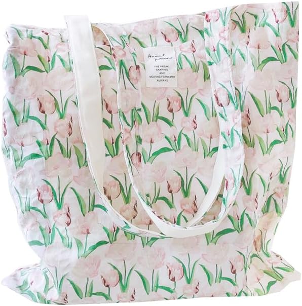 Cotton Canvas Tote Bag Reusable Soft Grocery Cloth Bag Floral Shoulder Bag for Beach Travel Shopping