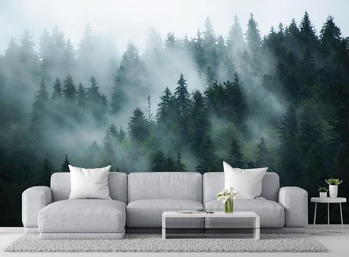 Forest in The Morning Mist, Large Art Wall Mural, Wallpaper for bedrooms, Living Rooms, and bathrooms! (Non-self-Adhesive)