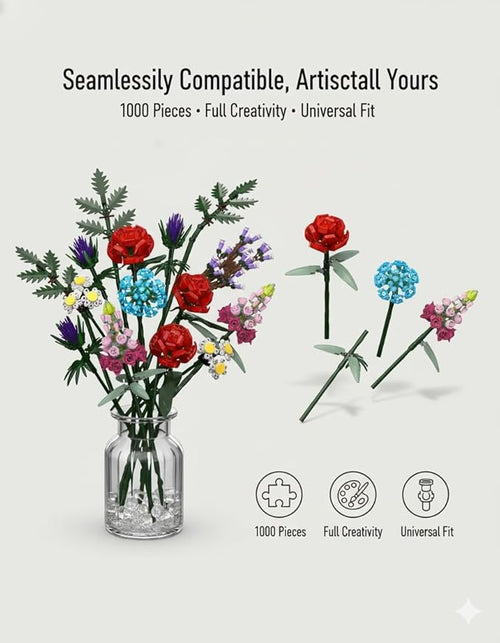 1000 Pcs Flower Bouquet Building Kit,Artificial Flower Bouquet Kit for Adults, Botanical Collection Home Decor, for Women and Girls,Anniversaries and Christmas Ideal Gift