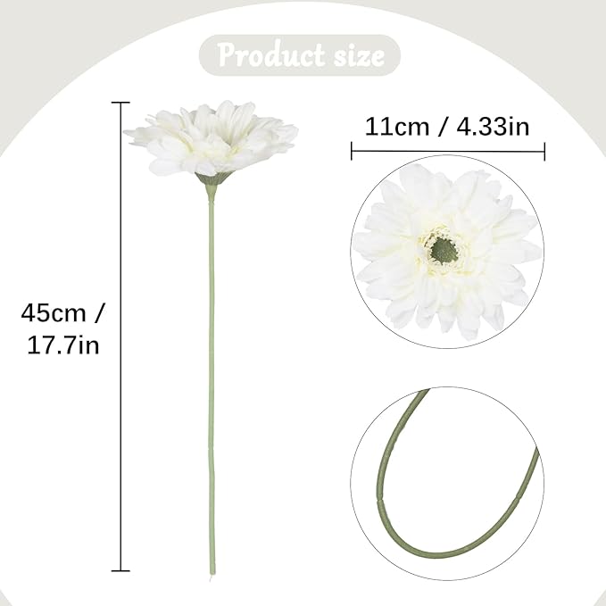 White Daisy Flowers Artificial Flowers Silk Flowers Gerber Daisy Artificial 10PCS Fake Daisies 17.7in Faux Daisies for Wedding Bridal Bouquet Party Home Kitchen Decor(White)