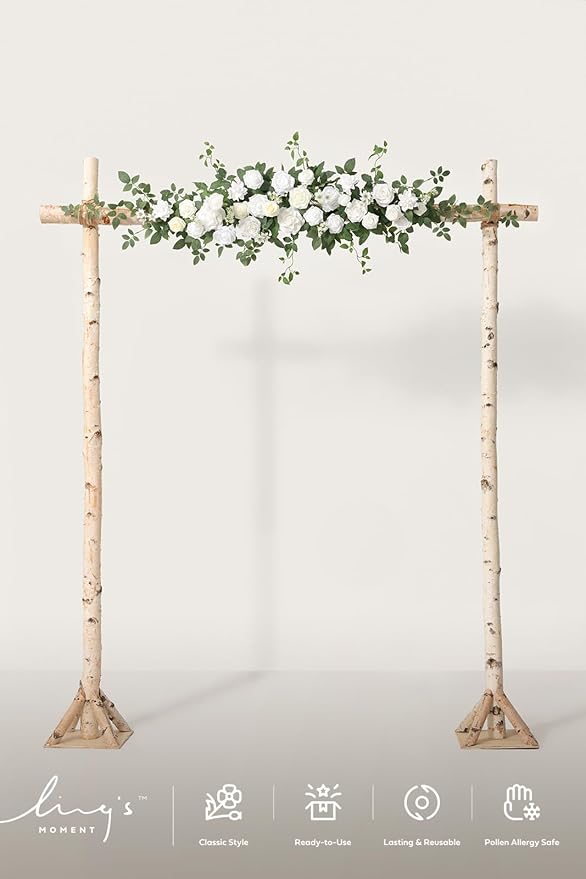 Ling's moment Wedding Arch Flowers - 6.5FT Floral Garland for Ceremony Arbor Backdrop Decoration - Artificial Rose Floral Swag for Sweetheart Table Birthday Party, Baby Shower, White Green