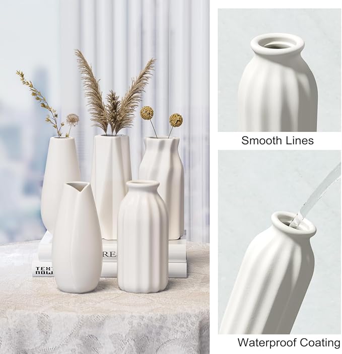 OERGKE White Ceramic Vase Set of 8, Small vases for Flowers with Painting Kit, Modern Boho Vases for Home, Living Room, Office, Farmhouse Decor, Dining Table, Bedroom, Kitchen Shelf