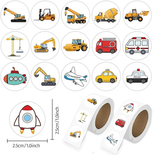 1000 Pcs Truck Car Stickers Bulk.Teacher Reward Stickers for Kids Classroom Boys Girls School,2 Roll 1 Inch Construction Pack Sticker Gift for Party Favors Book Water Bottles Phone Case Laptop