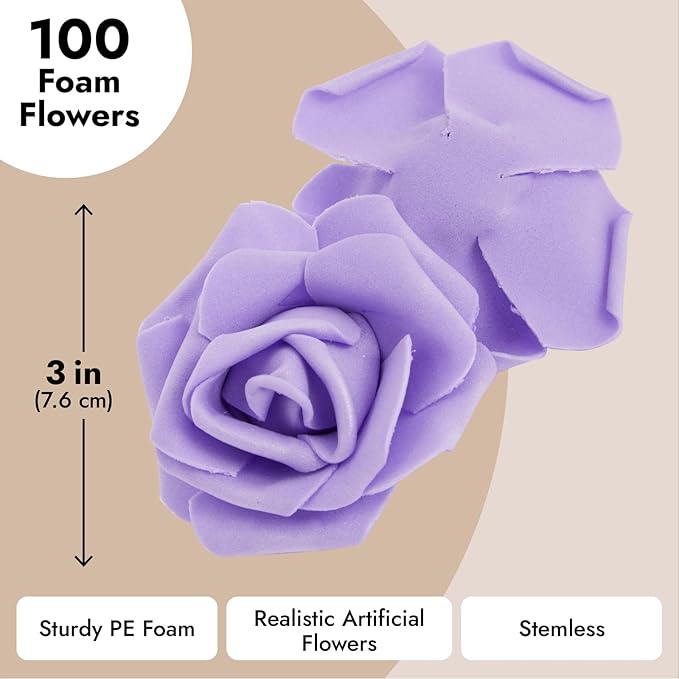 Juvale Stemless Artificial Roses - Durable Plastic Roses for Wedding Decor - for Centerpiece Table Decorations - Realistic Artificial Flowers for Maintenance-Free Use - Purple, Pack of 100