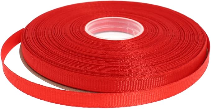 Solid Grosgrain Ribbon 25 Yard Each Roll 100% Polyester Woven Edge (1/4", Red)