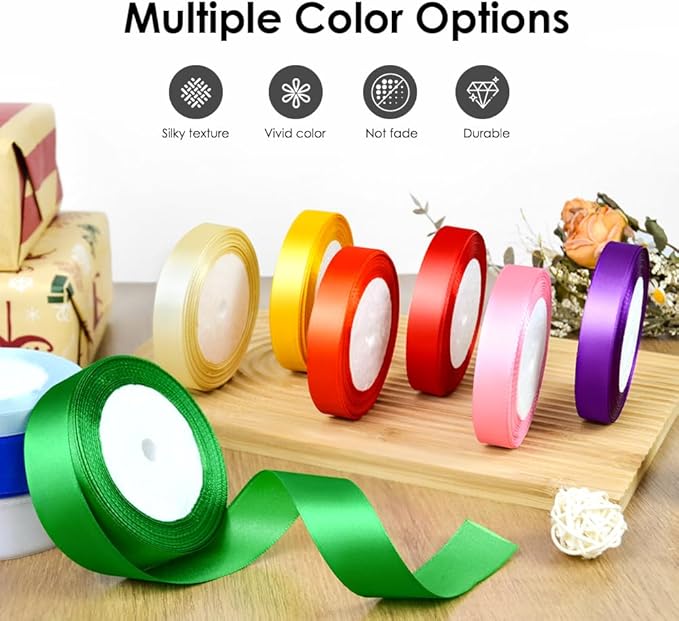 25 Yards 5/8 inch Satin Ribbon, Solid Color Fabric Ribbon Perfect for Gift Wrapping, Wedding, Handmade Bows, Floral Bouquets and Party Decoration(Black)