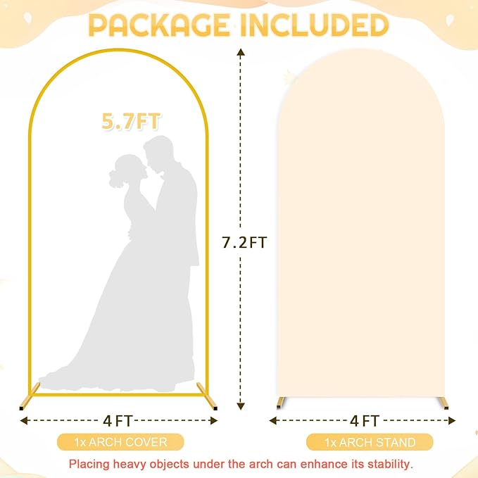 FUHSY Wedding Backdrop Arch Stand with Beige Arch Cover 7.2FT Metal Arch Backdrops Stand and Cover Set Balloon Backdrop Arches for Wedding Ceremony Graduation Bridal Baby Shower Event Decorations