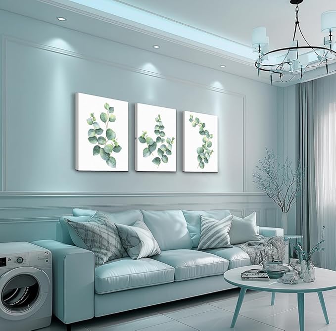 3 Piece framed Canvas Wall Art for living room bathroom Wall Decor Canvas Prints bedroom Decorations Office kitchen wall Artwork painting Green leaves Picture Watercolor painting Poster Home Decor
