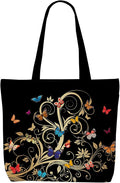 Decohim Floral Butterfly Canvas Tote Bag Boho Canvas Bag with Pocket for Work Office Women Girl Christmas Birthday Gifts