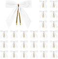 24 Pcs White Small Velvet Christmas Bows for Christmas Tree, Wreath, Gift Wrapping, Crafts, Wedding, Party, Twist Tie Bows for Treat Bag Bakery Candy Bags, Home Decor 1" W,3.5 x 3.5 inch