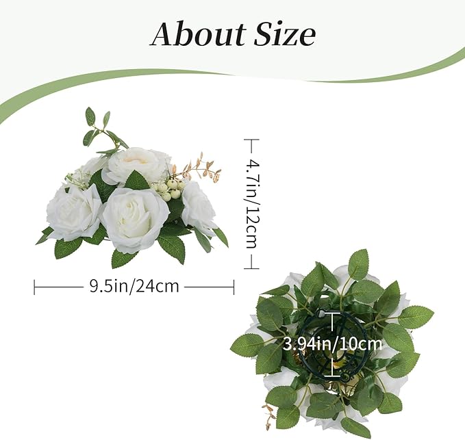 BLOSMON Artificial Flowers Ball Wedding Centerpieces 6 Pcs White Rose Artificial Flower Center Pieces Decoration for Table Silk Kissing Ball Faux Floral Bouquet Arrangements for Home Party DIY Decor