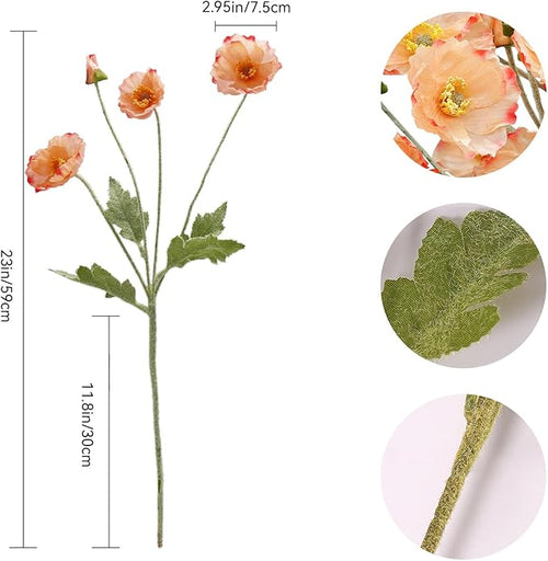 12PCS Poppy Flowers Artificial 23" Real Touch Stems Faux Poppies Silk Flowers for Home Decor Indoor (Coral Pink)