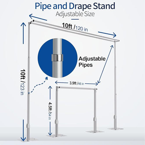 10x10ft Pipe and Drape Backdrop Stand, Double Crossbar, Heavy Duty Adjustable Background Frame with Metal Base for Parties Photography Wedding Photoshoot Decoration