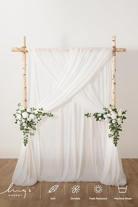 Ling's moment Weeding Arch Draping, 10Ft x 23Ft White Long Sheer Wrinkle-Free Drapes for Backdrop Curtain&Table Cloth for Birthday Party Baby Shower Photo Booth Decor