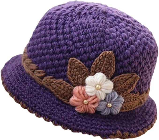 Flower Knit Crochet Fuzzy Bucket Hat Women Winter Warm Beanies Hat Furry Plush Faux Fur Fishing Skull Cap Fishman Hats