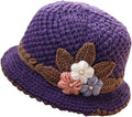 Flower Knit Crochet Fuzzy Bucket Hat Women Winter Warm Beanies Hat Furry Plush Faux Fur Fishing Skull Cap Fishman Hats