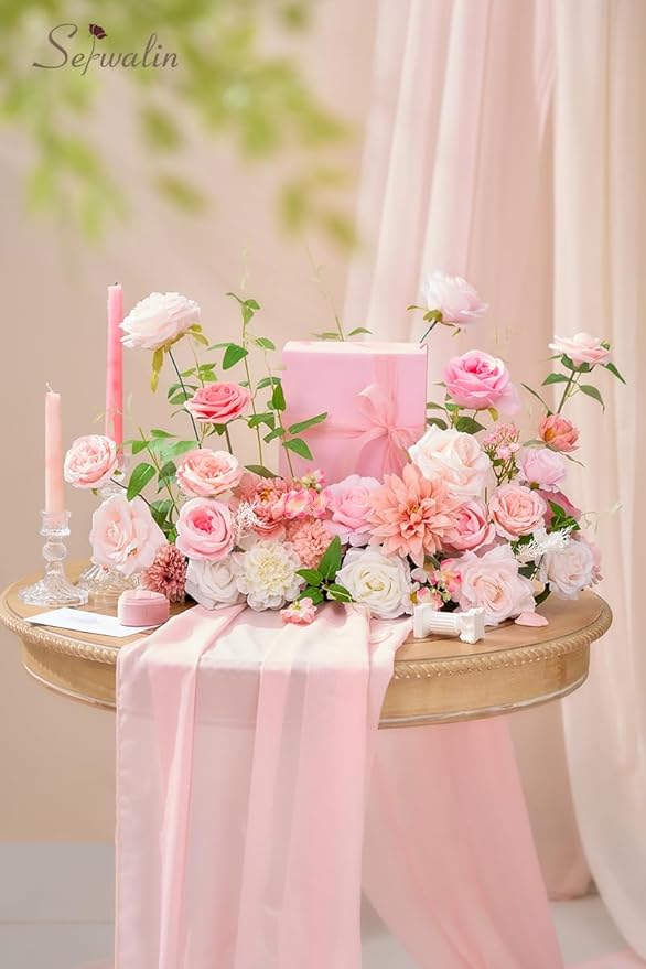 Serwalin Artificial Silk Flowers Abby Pink, Fake Flowers Stems for DIY Wedding Bouquets, Baby Shower Centerpieces, Cake Decor, Birthday Party & Home Decor
