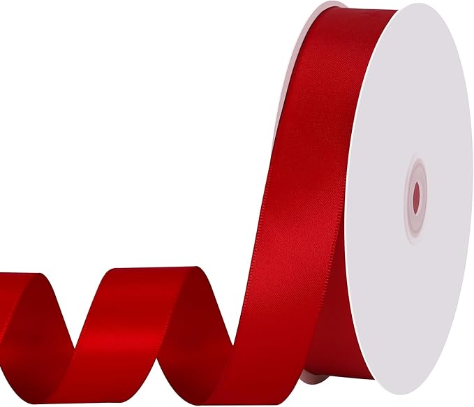 Double Faced Red Satin Ribbon 1 inch 60 Yards Red Ribbon for Crafts Gift Wrapping Hair Bows Wedding Invitation Party Decorations