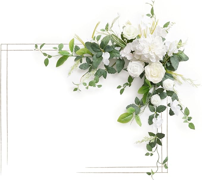 Ling's moment Wedding Artificial Welcome Sign Flowers Swag Arch Floral Garland Decorations Lily White Ceremony Reception Entrance Entryway Party Banquets Easel Wall Home Outdoor(NOT Include Sign