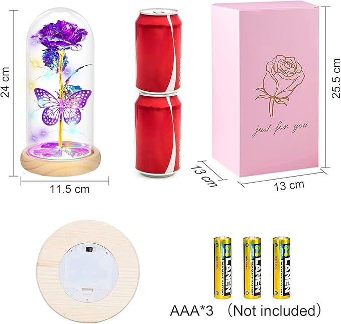 QUNPON Gifts for Women Christmas Rose Gifts Flowers for Women,Birthday Gifts for Women,Womens Gifts for Christmas,Purple Butterfly for Mom Grandma,Sister,Her,Wife,Valentines Day
