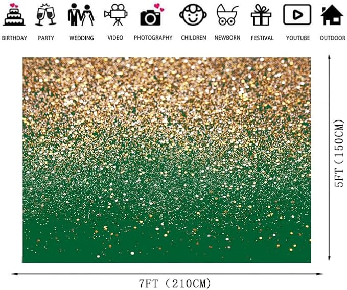 7x5ft Green and Gold Backdrop Golden Spots Backdrop for Photography Vintage Astract Background for Family Birthday Party Newborn Studio Props