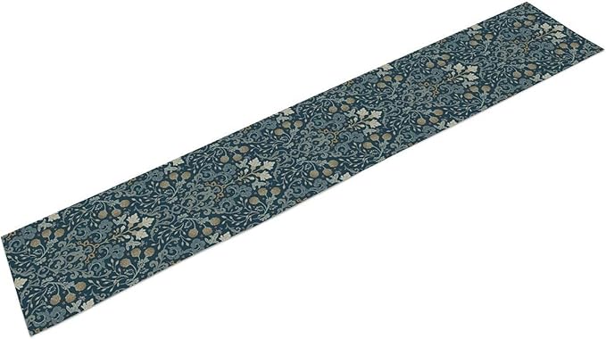 Vintage William Morris Table Runner, Rustic Country Farmhouse Blue Botanical Floral Boho Table Runner for Kitchen Dining Home Party Wedding, 13x70 Inch