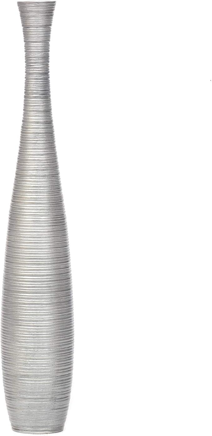 Leewadee Large Silver Home Decor Floor Vase - Wooden 26 inch Tall Farmhouse Decor Flower Holder for Fake Plant and Pampas Grass