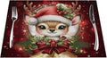 PVC Placemats Set of 6 Wipeable Table Mats Washable Heat Resistant Non Slip Vinyl Dining Table Mat for Kitchen Indoor Outdoor Patio Farmhouse Place Mats Red Christmas Bell Deer Decorative