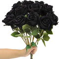 Artificial Roses 12PCS Velvet Rose Real Touch Long Stem Fake Flowers for Floral Arrangement Bridal Wedding Home Party Decor (Black)