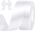 1-1/2 Inches 50 Yards White Satin Ribbon, Solid Fabric Ribbon Roll for Flower Bouquets, Gift Wrapping, Wedding, Handmade Crafts