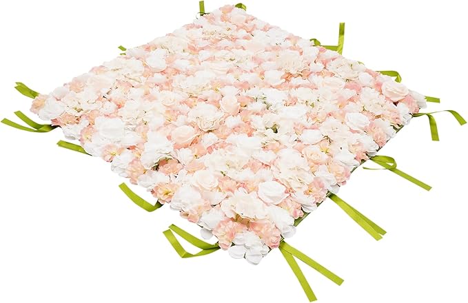 CNCEST Artificial Flower Wall Panels, Flower Wall Mat Silk Rose Flower Panels, Artificial Flower Wall Background (Green+White+Champagne)