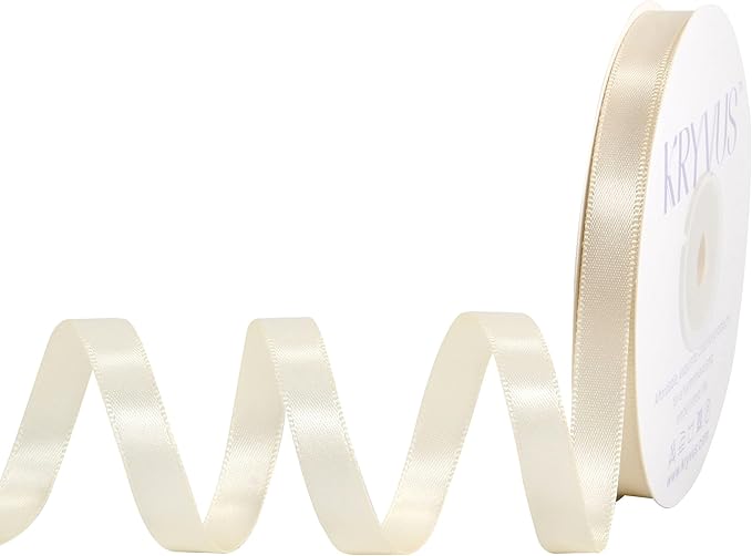Cream Satin Ribbon, Double Faced 3/8 Inch X 25 Yards Cream Ribbon, Premium Satin Ribbon for Gift Wrapping, Crafts, Hair Bow Making, Sewing, Flower Bouquet, Wedding Party Decor