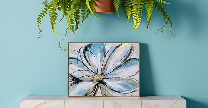 Yihui Arts Flower Canvas Wall Art - Modern Abstract Floral Painting with Gold Foil Accents for Living Room Decor
