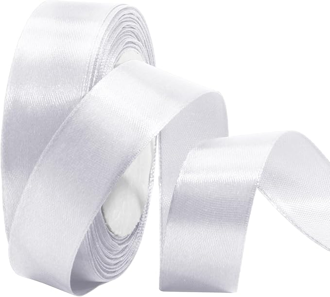 Luomorgo 1 Inch White Satin Ribbon, 25 Yards Solid Color Ribbon, Fabric Ribbon for Gift Wrapping, Flower Bouquet, DIY Craft, Sewing, Wedding, Birthday Party Decorations