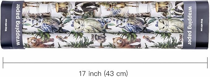 WRAPAHOLIC Kraft Christmas Wrapping Paper Roll - Mini Roll - 3 Rolls - 17 Inch x 120 Inch Per Roll - White Wild Animals Winterfall Watercolor Holiday Collection