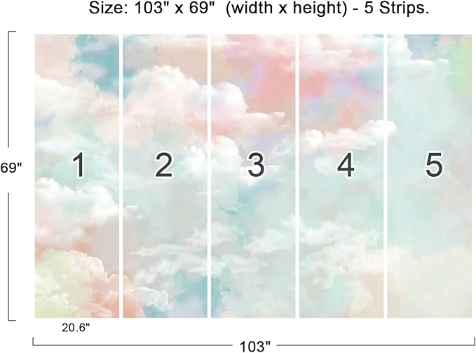 Wall Mural - 3D Wallpaper Decoration, Pink Clouds, 103" x 69" (Not Self-Adhesive)