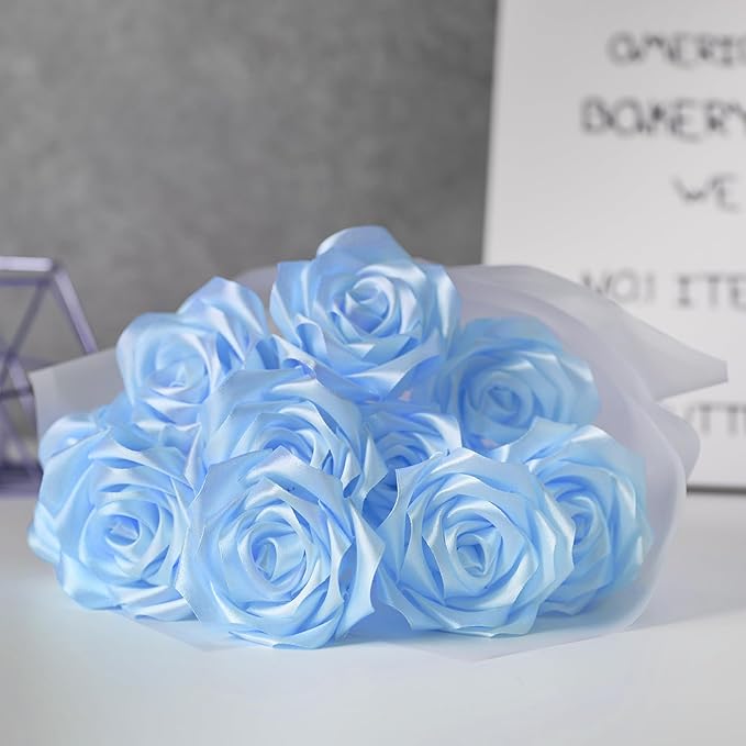1-1/2 Inch Wide Sky Blue Satin Ribbon, 50 Yards Solid Polyester Fabric Ribbon for Roses Making, Gift Wrapping, Christmas, Wedding Decorations, Crafts, Bows