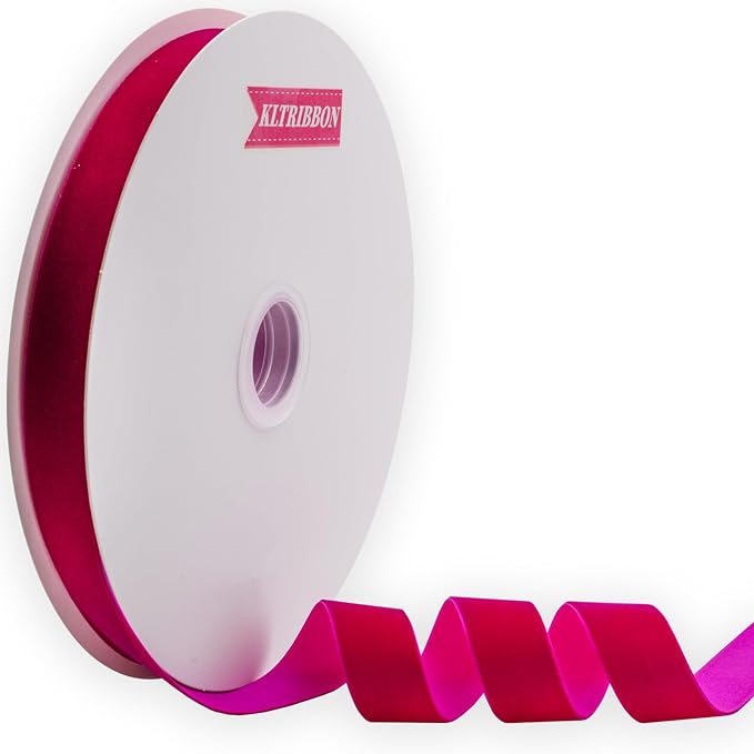Nylon Single Face Velvet Ribbon,1 Inch X 25 Yards Spool (Shocking Pink)