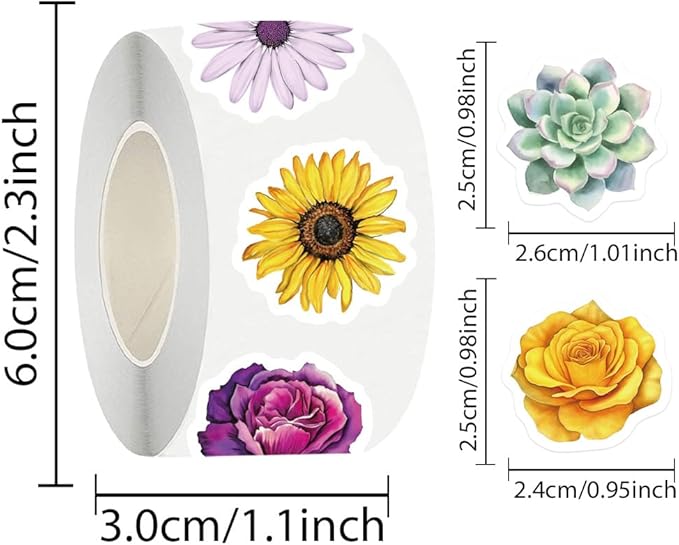 500PCS Flower Stickers Roll 10 Styles Envelope Seals Sticker for Aesthetic Flower Decals for Adults Aesthetic Stickers for Scrapbooks Water Bottle Gift Boxes Party Decorations(500 Per Roll)