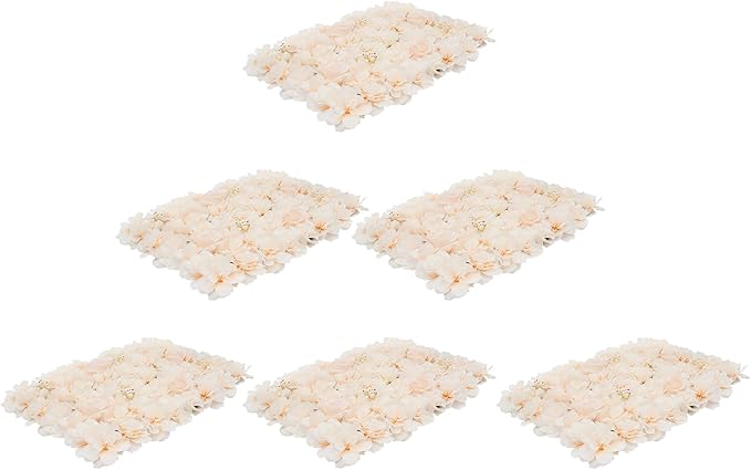 3D Artificial Flower Wall Panels 6 Pack 23.62'' x 15.74'' Silk & Plastic Flower Backdrop, Handmade with Champagne Roses/Hydrangeas/Dahlias, Decor for Wedding Party Home Garden Wall Decorations