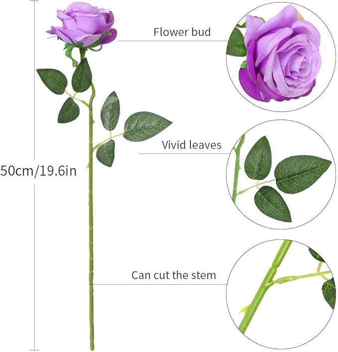 Luyue 10PCS Artificial Roses Flower with Stems Slik Fake Flowers Bouquet Realistic Long Stem Faux Rose for Valentines Day Wedding Home Decor