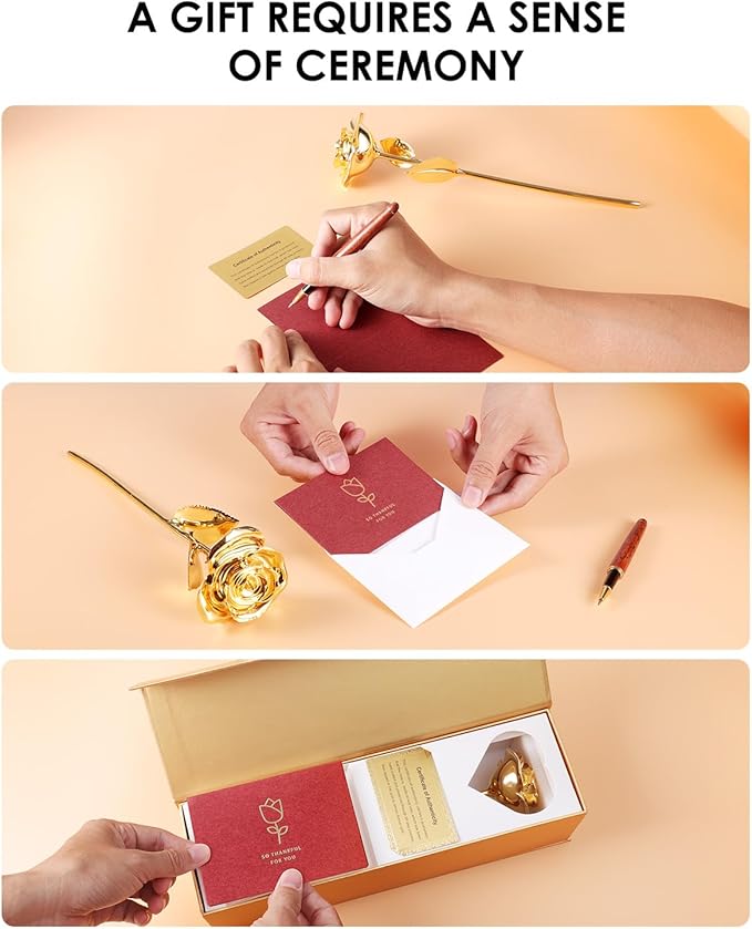 24K Gold Dipped Real Rose – Handpicked Real Rose Preserved in 24K Gold – Elegant, One-of-a-Kind Romantic Gift for Her – Ideal for Birthday, Anniversary, Mother’s Day, Valentine’s Day