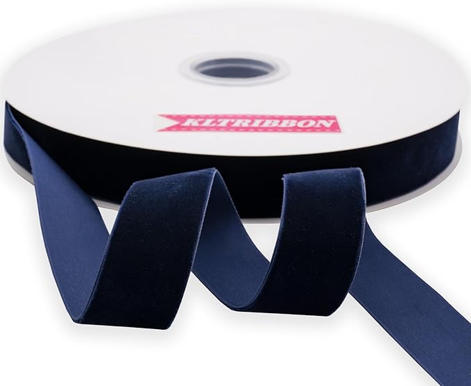 Nylon Velvet Ribbon Single Faced,1 Inch X 25Yards Spool (Navy Blue)