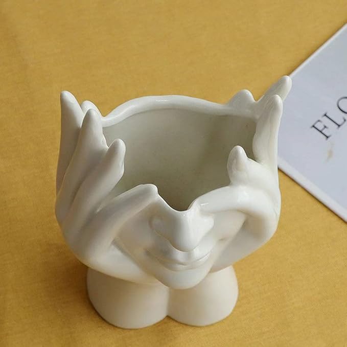 Face Vase Unique Ceramic Vase for Room,Office,Home Decor,White,C
