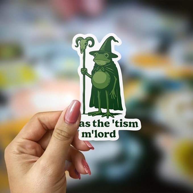HANDICHI Design 5-Pack 2 Inch ’TWAS The ’Tism M’Lord Stickers – Funny Wizard Frog Meme Vinyl Decals – Neurodivergent Stickers Pack for Laptops, Water Bottles, Journals and Scrapbooks