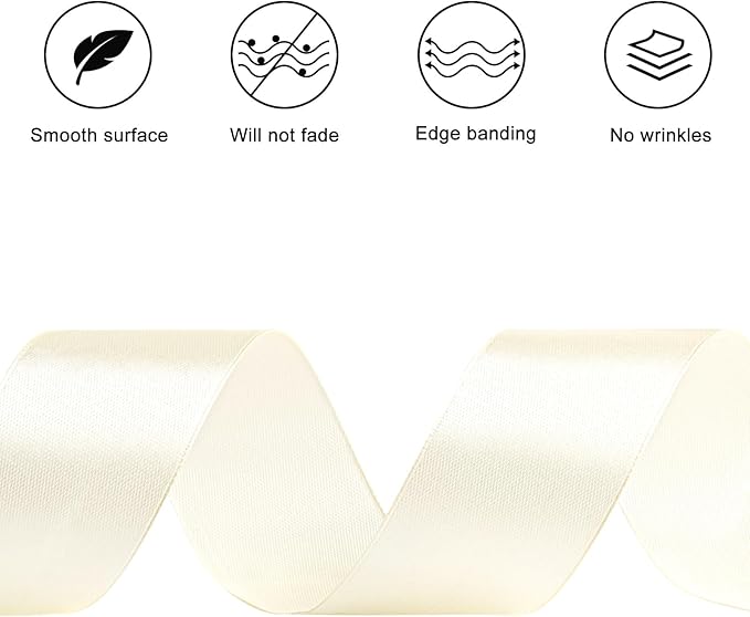 1-1/2 Inches 50 Yards Ivory Satin Ribbon, Solid Fabric Ribbon Roll for Flower Bouquets, Gift Wrapping, Wedding, Handmade Crafts