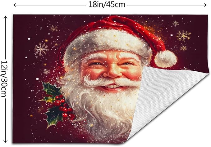 PVC Placemats Set of 1 Wipeable Table Mats Washable Heat Resistant Non Slip Vinyl Dining Table Mat for Kitchen Indoor Outdoor Patio Farmhouse Place Mats Santa Claus Red Xmas Decorative