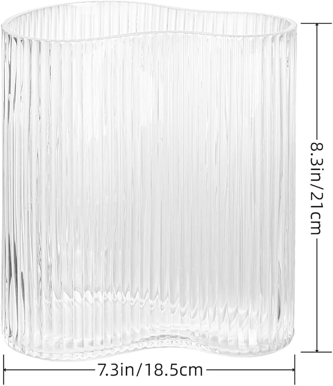 Glass Vase for Centerpieces,Modern Large Vase for Flowers,Footprint Shape Striped Bottle for Home,Office Restaurant Desk Decor 8.3 Inch (Clear)