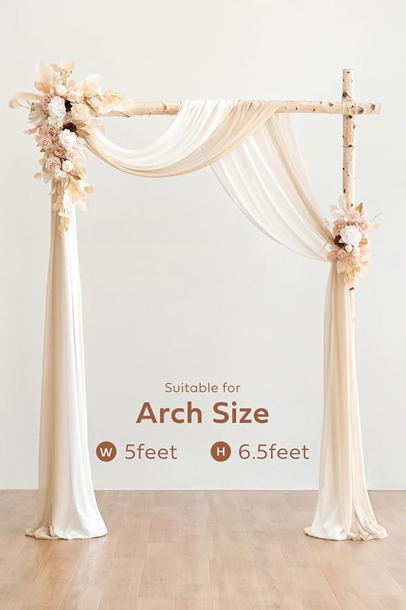 Ling's Moment Wedding Arch Draping Fabric 3 Panels 20Ft Beige Chiffon Fabric,Sheer Hanging Drapes Arrangement for Wedding Ceremony Backdrop Outdoors Party Swag Home Decor (Cream & Nude & Ivory)